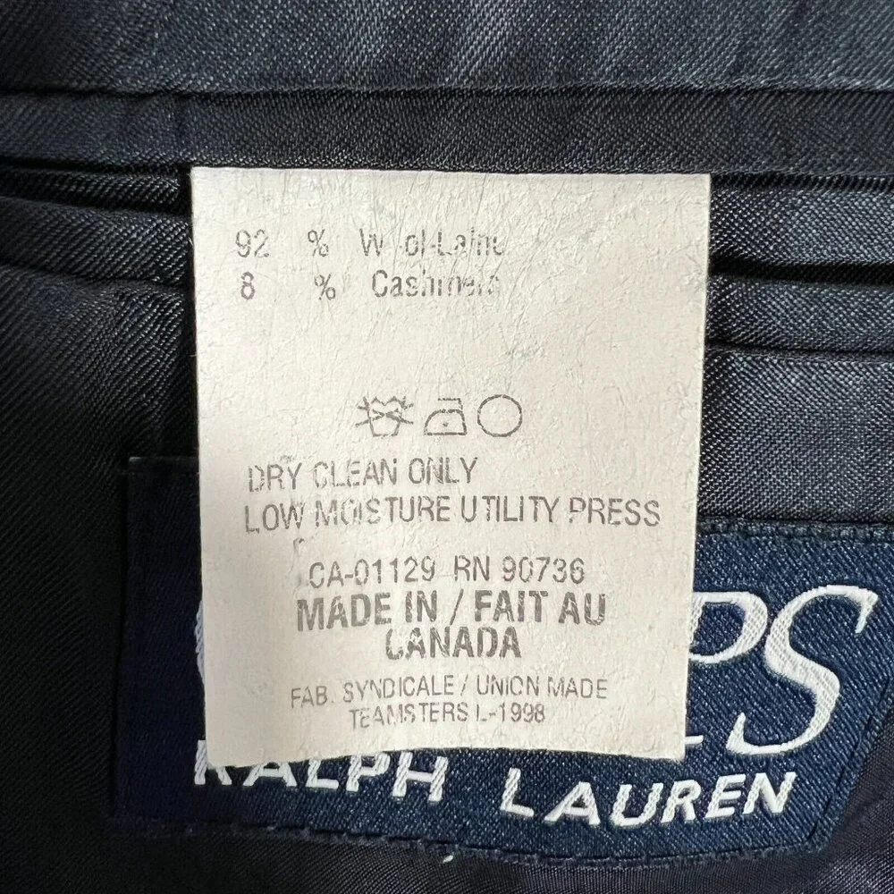 Vintage 90's Chaps Ralph Lauren Blazer Mens 43L Navy Wool Cashmere Blend Classic